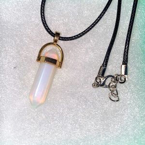 Boho natural Opal pendant on Black cord Necklace-6-18”